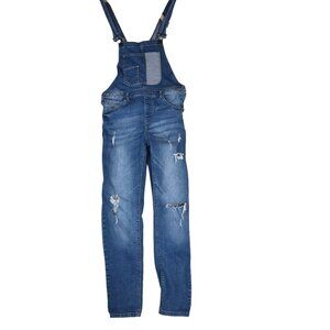 Zara Girls Denim Overalls Size 13/14 Distressed Bib Pocket Adjustable Straps